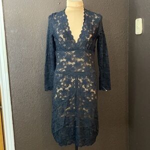 NICOLE Miller black lace semi sheer long sleeve bodycon‎ long sleeve mini dress